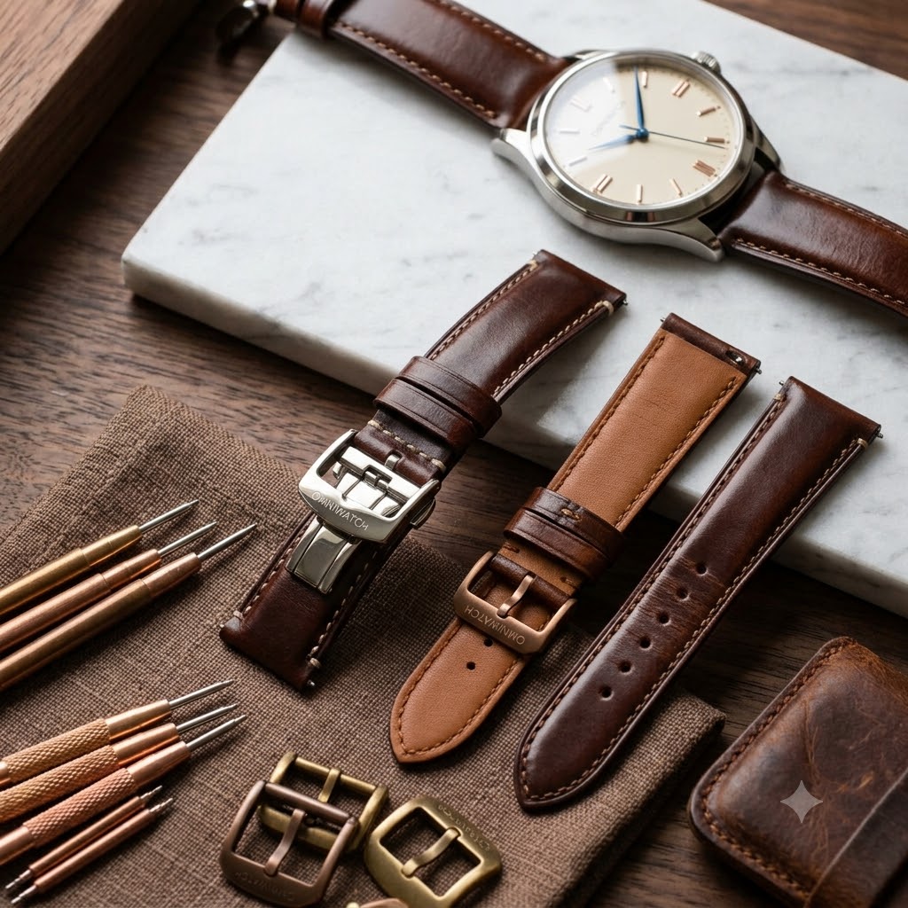 Dây đeo da bò thuộc thủ công Omni Heritage Leather Nâu